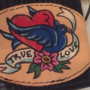 Laced leather wrist cuff true love tattoo retro